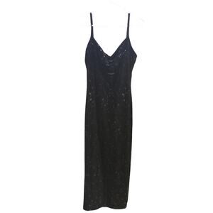 Vtg Womens Whimsigoth Velvet Slip Dress Sz 12 Black Glitter Y2K Buffy Holiday